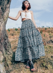 Fashion High Waist Floral Maxi Chiffon Skirt