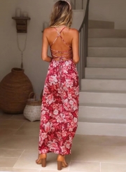 Sleeveless Backless Floral Maxi Dress