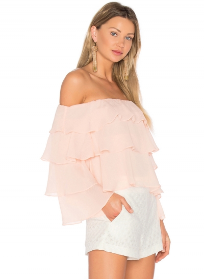 Off Shoulder Long Sleeve Ruffle Blouse