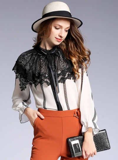 Fashion Long Sleeve Lace Button down Shirt STYLESIMO.com