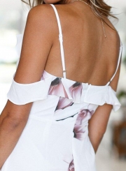 Fashion V Neck Off Shoulder Floral Mini Dress