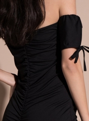 Strapless Short Sleeve Ruched Bodycon Dress