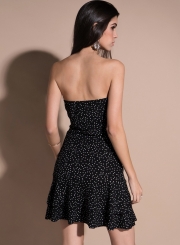 Strapless Polka Dots Ruffle Mini Dress