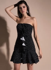 Strapless Polka Dots Ruffle Mini Dress