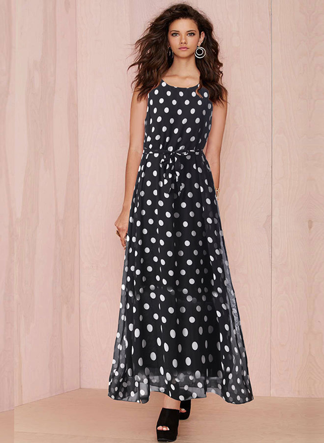 Fashion Sleeveless Polka Dots Maxi Dress - STYLESIMO.com
