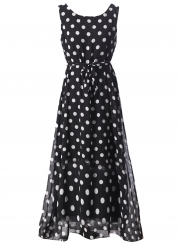 Fashion Sleeveless Polka Dots Maxi Dress