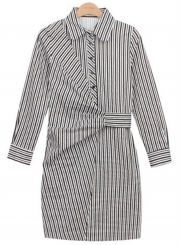 Fashion Stripe Long Sleeve Bodycon Shirt Dress