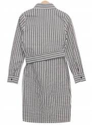 Fashion Stripe Long Sleeve Bodycon Shirt Dress