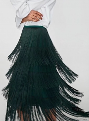 High Waist Midi Skirt with Tassel