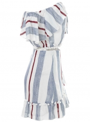 Women's Fashion Stripe Off Shoulder 2 Piece Skirt Set Dress Outfit