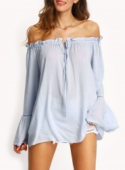 Off Shoulder Flare Sleeve Loose Blouse