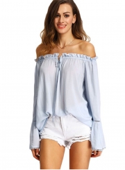 Off Shoulder Flare Sleeve Loose Blouse