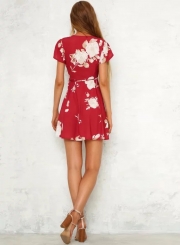 Fashion V Neck Short Sleeve Floral Mini Dress