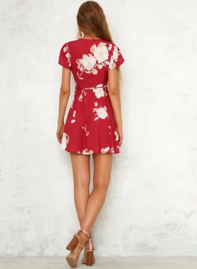 Fashion V Neck Short Sleeve Floral Mini Dress stylesimo.com
