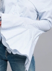 Fashion Stripe Off Shoulder Flare Sleeve Shirt