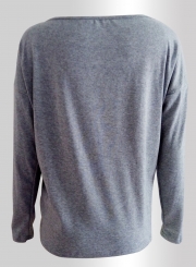 Solid Loose V Neck Long Sleeve Tee Shirt