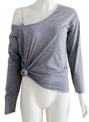 Solid Loose V Neck Long Sleeve Tee Shirt