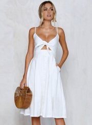 Fashion Spaghetti Strap V Neck High Waist Dress