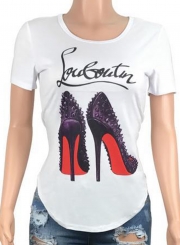 Fashion Short Sleeve Shoes Printed Tee