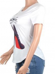 Fashion Short Sleeve Shoes Printed Tee