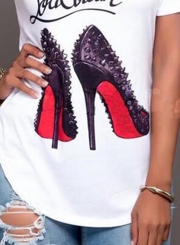 Fashion Short Sleeve Shoes Printed Tee