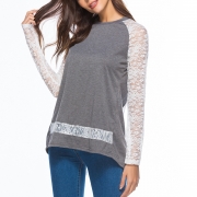 Casual Long Sleeve Lace Loose Fit Tee