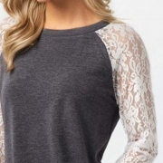 Casual Long Sleeve Lace Loose Fit Tee