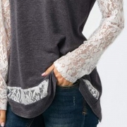 Casual Long Sleeve Lace Loose Fit Tee