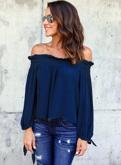 Fashion Off Shoulder Long Sleeve Chiffon Blouse LEXELFASHIONINTSHOPS.com