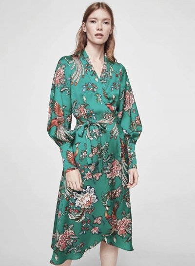 v neck long sleeve floral dress