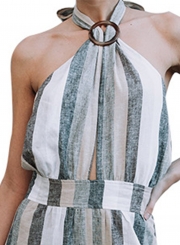 Fashion Backless Halter Striped Jumpsuits