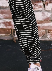 Stripe Drawstring Waist Casual Ankle Pants