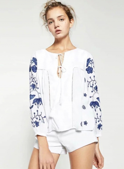 Fashion Long Sleeve Floral Embroidered Blouse STYLESIMO.com
