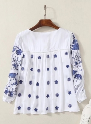 Fashion Long Sleeve Floral Embroidered Blouse