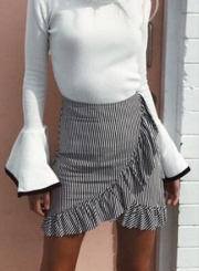 Fashion High Waist Flounce Mini Striped Skirt