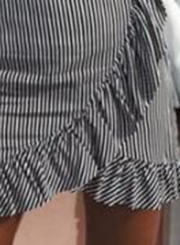 Fashion High Waist Flounce Mini Striped Skirt