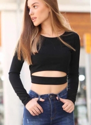 Fashion Long Sleeve Front Cut out Yoga Tee