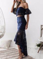 Women's Fashion Crop Top Lace 2 Piece Mermaid Skirt Set Dress Outfit