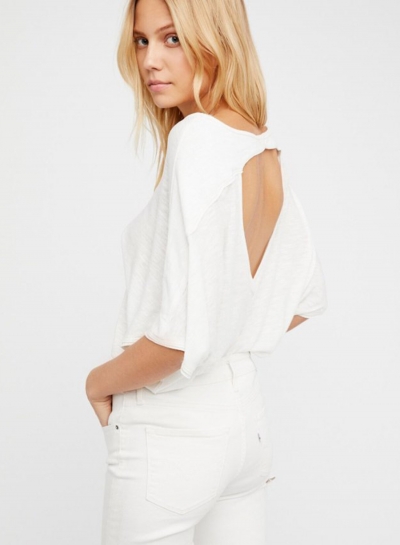 V Neck Short Sleeve Backless Loose Tee LZDINTECOMMERCE.com