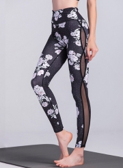 High Waist Floral Printed Mesh Yoga Leggings