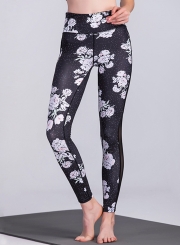 High Waist Floral Printed Mesh Yoga Leggings