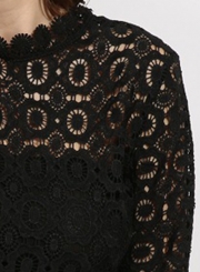 Fashion Lantern Sleeve Hollow out Lace Blouse