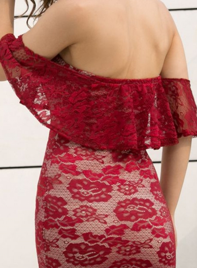 Strapless Lace Slim Flounce Party Dress stylesimo.com