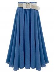 Fashion Swing Skirt  with Belt Big Hem Skirt