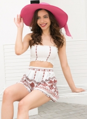 Fashion Strapless Off-the-Shoulder Crop Top Shorts Matching Set