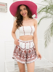 Fashion Strapless Off-the-Shoulder Crop Top Shorts Matching Set