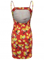 Sexy Fruit Printed Spaghetti Strap Backless Slim Dress