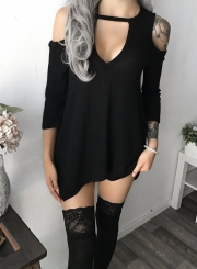 Fashion V Neck Off Shoulder Long Sleeve Irregular Dress