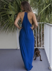 Sleevless Halter Slit Maxi Dress