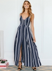 Striped Slit Bow Back Maxi Dress